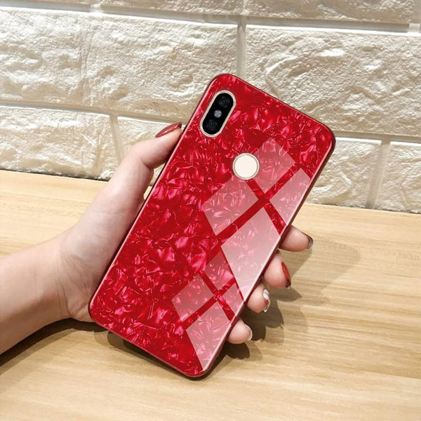 Marble Pattern Luxury Tempered Glass Case For Redmi Note 6 Pro + 5D Tempered Glass