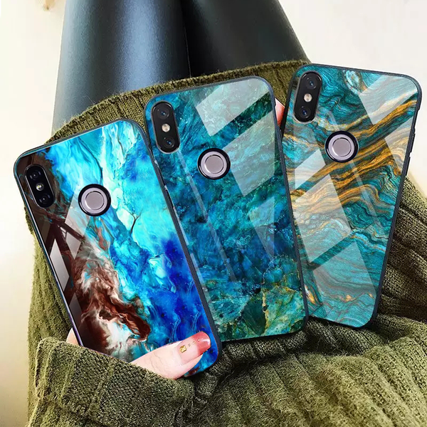 Luxury Artistic Glass Marble Phone Case for Redmi Note 6 Pro