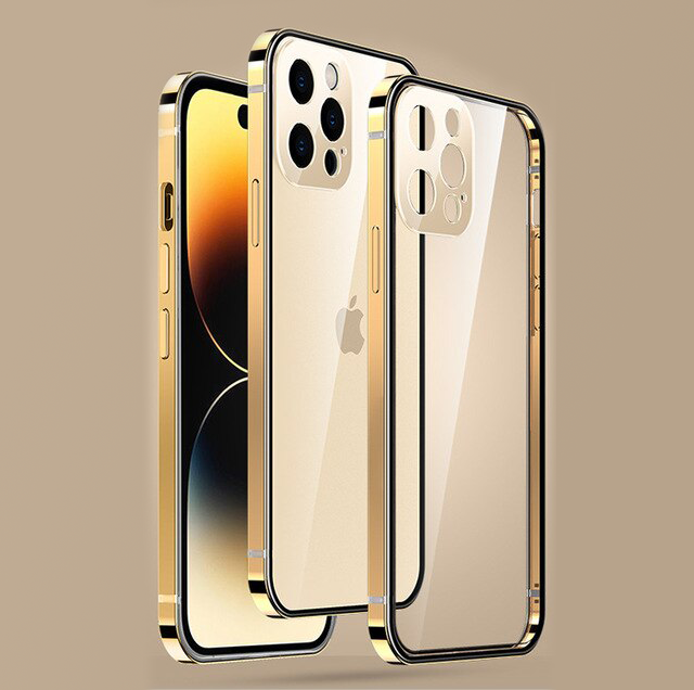 iPhone 14 Series Highend Metal Lock Clear Case with Camera Lens Protector