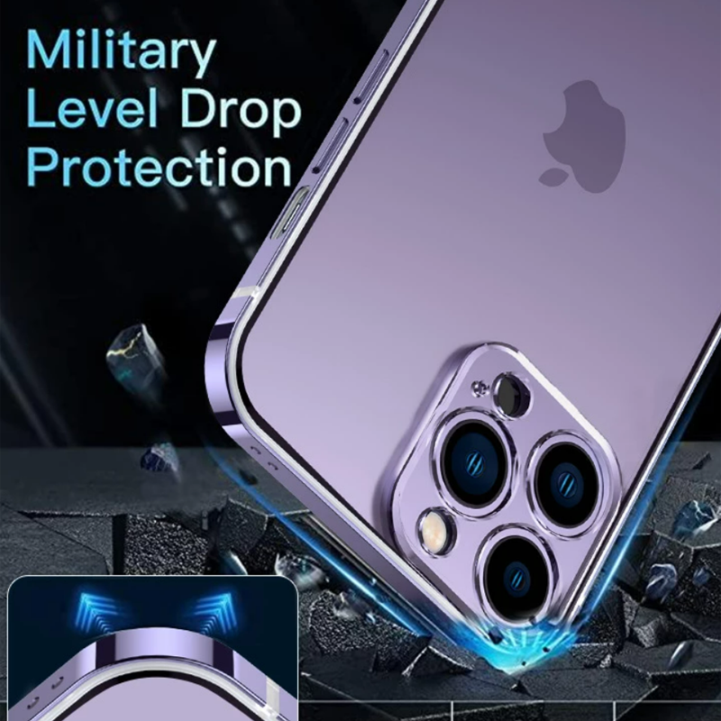 iPhone 14 Series Highend Metal Lock Clear Case with Camera Lens Protector