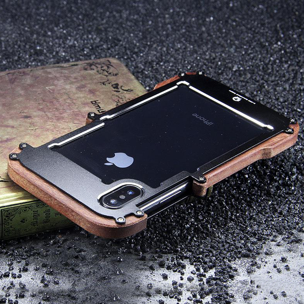 Apple iPhone X Series Luxury Metal Aluminum Wood Protective Bumper Case