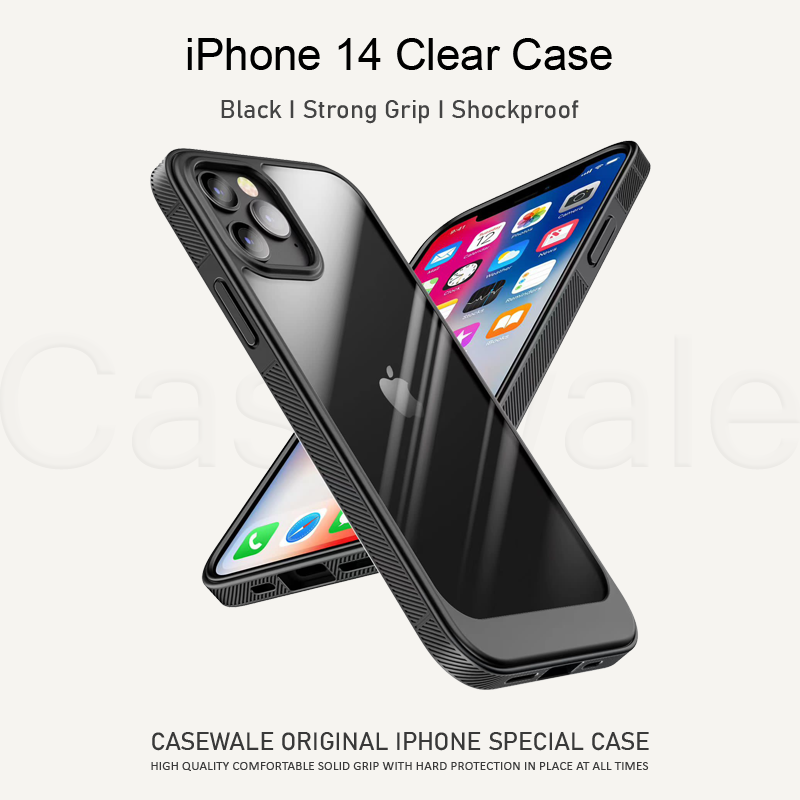 (4 in 1 COMBO )iPhone 14 Series Ultra Thin Grip  Case + Neckband Earphones + Camera Lens + Screen Glass Tempered