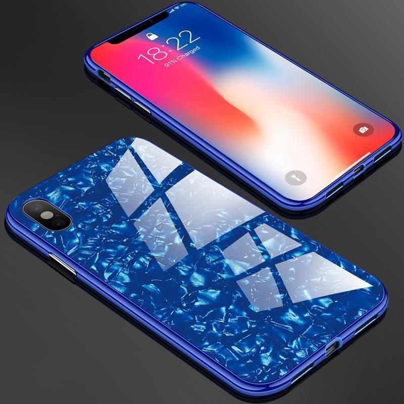 Marble Tempered Glass Magnetic Adsorption Case for iPhone X