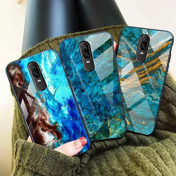 Luxury Artistic Marble Glass Phone Case for OnePlus 6