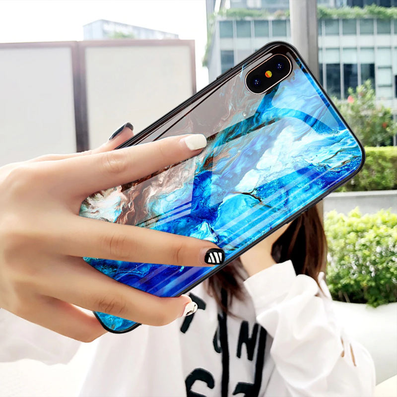 Luxury Artistic Glass Marble Phone Case for iPhone X