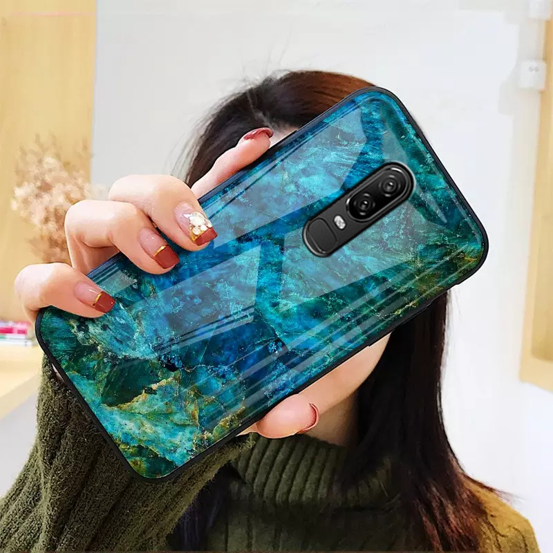 Luxury Artistic Marble Glass Phone Case for OnePlus 6