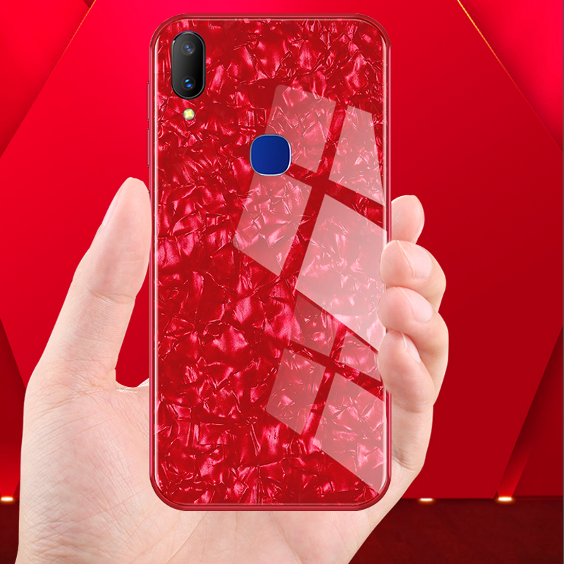 Galaxy M20 Luxury Marble Pattern Tempered Glass Case