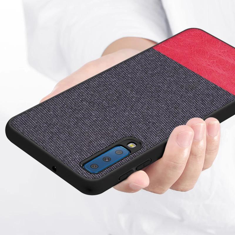 Galaxy A70 Dual Color Leather + Natural Cloth Texture Case