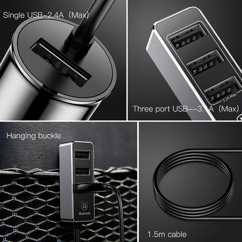Baseus 4 USB Fast Car Charger For iPhone Samsung