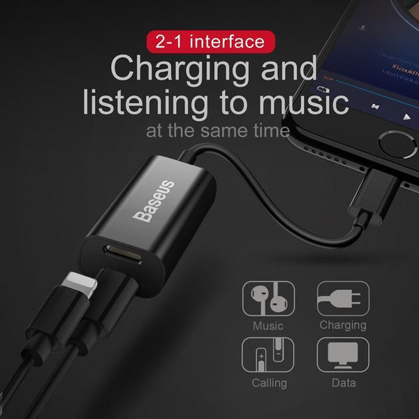 2 in 1 Data Sync Charging Aux Audio Adapter Cable for iPhone
