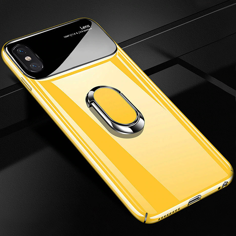 Ring Bracket Mirror Effect Lens Glass Case For iPhone XS Max