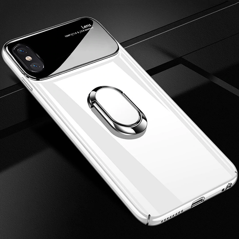 Ring Bracket Mirror Effect Lens Glass Case For iPhone XS Max