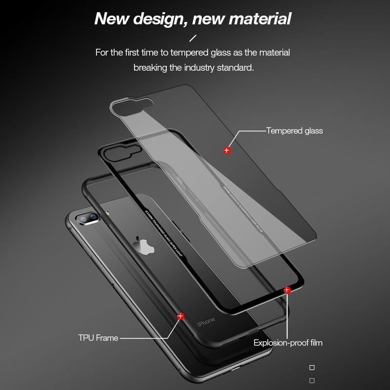 Original Tempered Glass Transparent Case for iPhone 7/8, 7/8 Plus