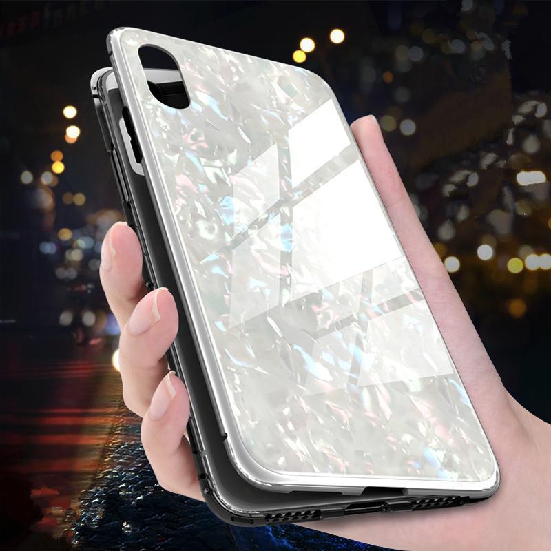 Marble Tempered Glass Magnetic Adsorption Case for iPhone X
