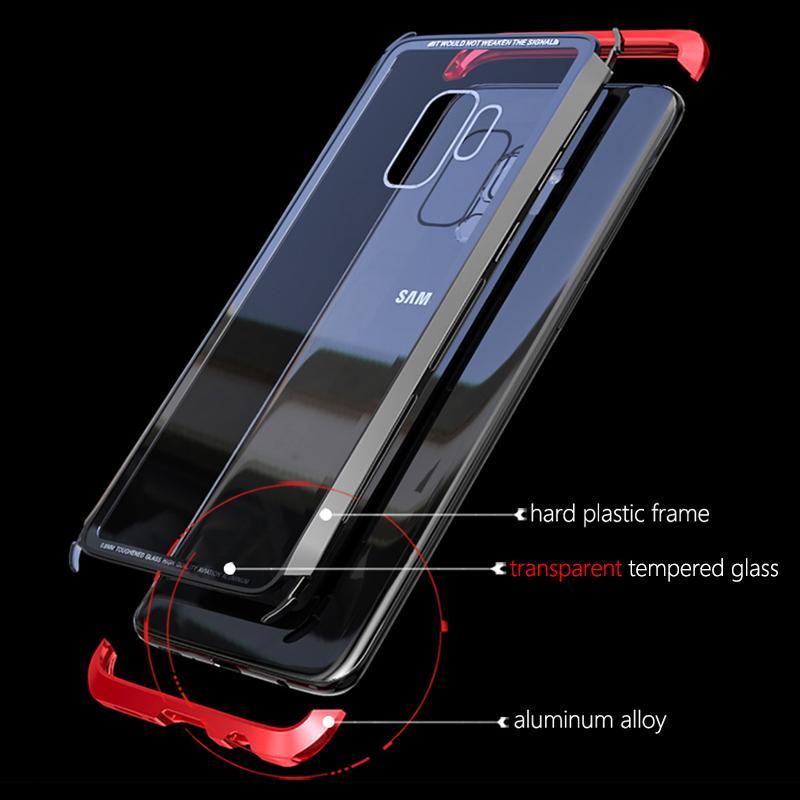 Luxury Transparent Tempered Glass Aluminum Case for Galaxy S9/ S9 Plus