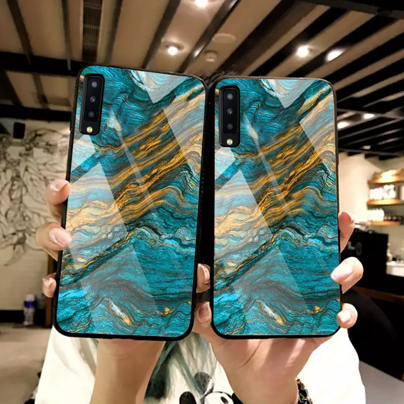 Galaxy A70 Luxury Artistic Marble Glass Phone Case
