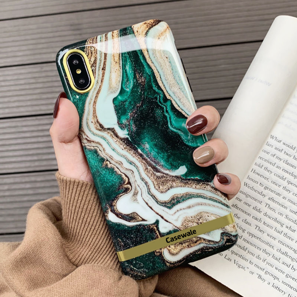 Glossy Agate Luxury Marble Phone Case for iPhone XS