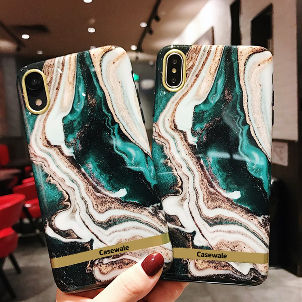 Glossy Agate Luxury Marble Phone Case for iPhone X