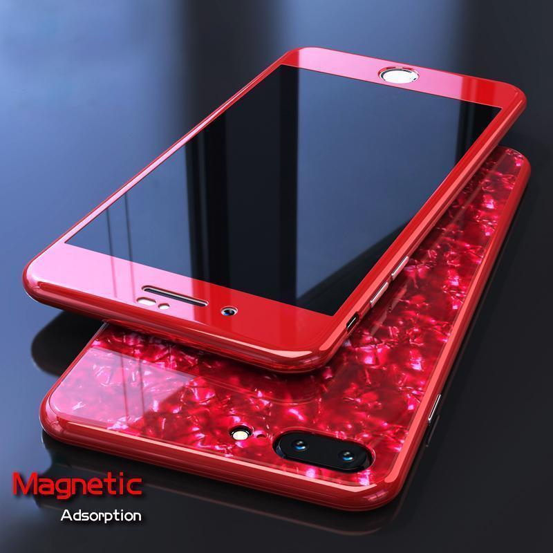 Tempered Glass Magnetic Adsorption Marble Case for iPhone 6, 7, 8