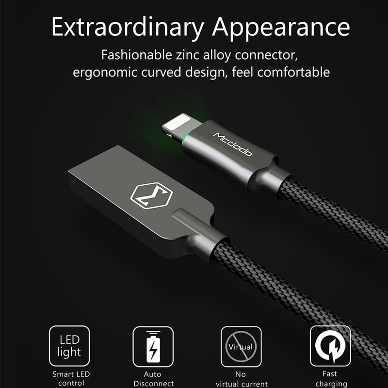 MCDODO Lightning USB Auto Disconnect Fast Charging Data Cable for iPhone