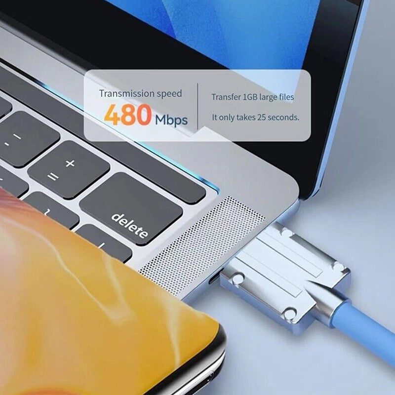 120W 6A SUPER FAST CHARGING USB TO IPHONE & TYPE C TO TYPE C 180’ rotatable cord cable