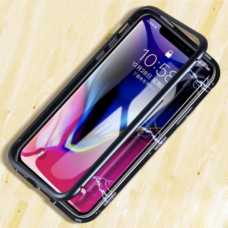Tempered Glass Magnetic Adsorption Phone Case for iPhone X