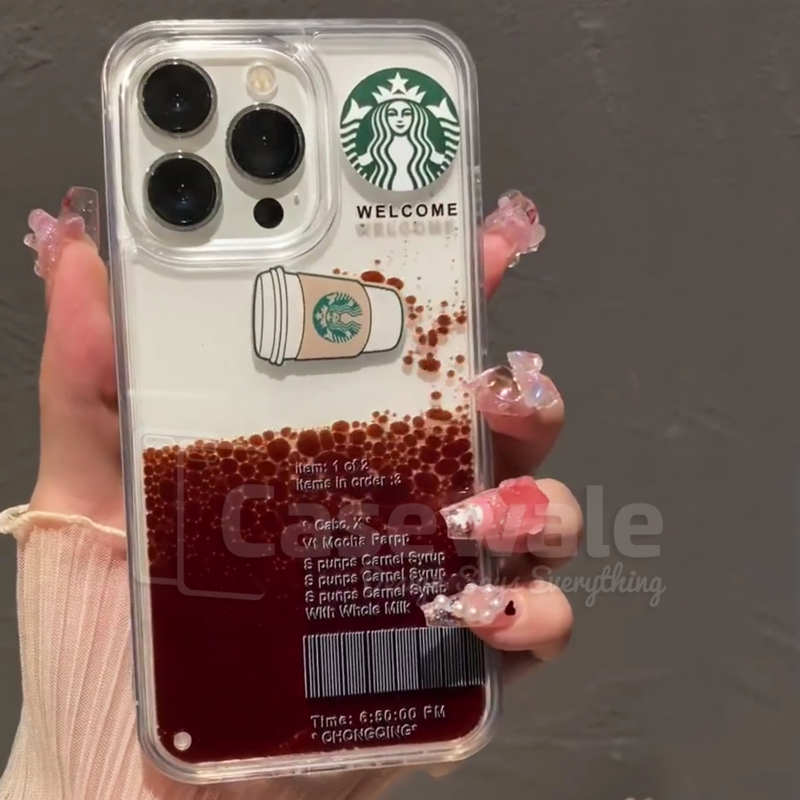 iPhone 13/14 Series Float Starbucks Shiny Flow Liquid Coffee Case